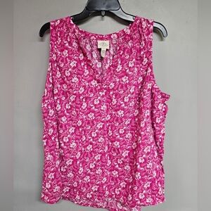 St. John's Bay Pink and White Floral Sleeveless Blouse Women's OX Xl 1x